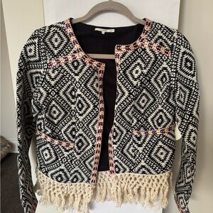 Black and White Geometric Fringe Jacket
